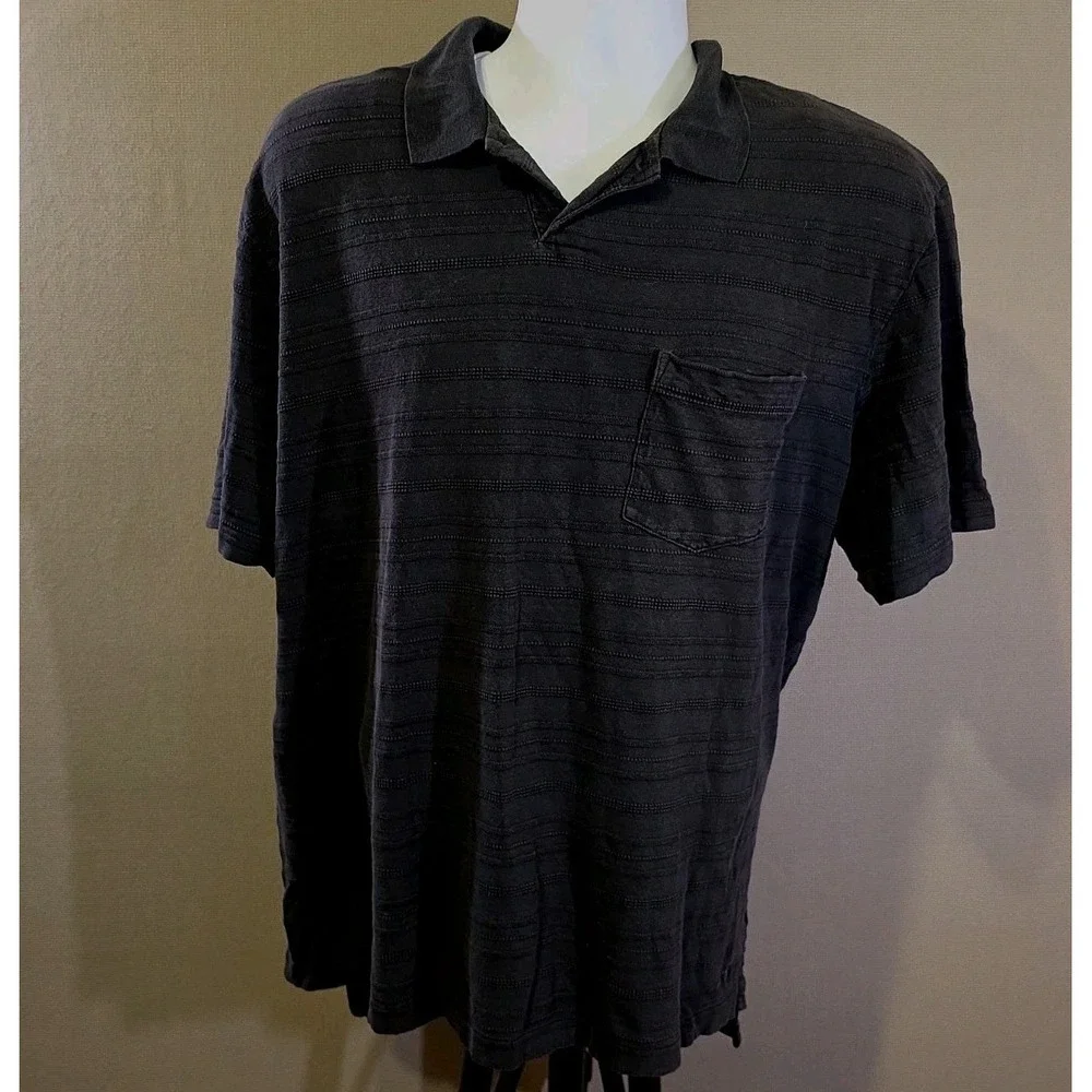 Polo Ralph Lauren Linen Cotton Polo Shirt XL Navy Textured Stripe Made In Peru
